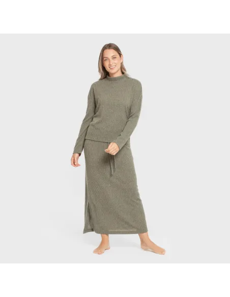 Saia midi canelada feminina roupa-para-estar-por-casa
