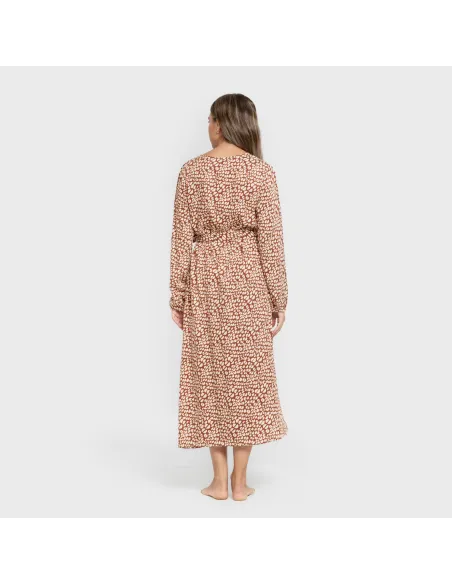 Vestido midi de manga comprida em viscose com decote em V Serum tijolo vestidos-mulher