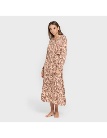 Vestido midi de manga comprida em viscose com decote em V Serum tijolo vestidos-mulher