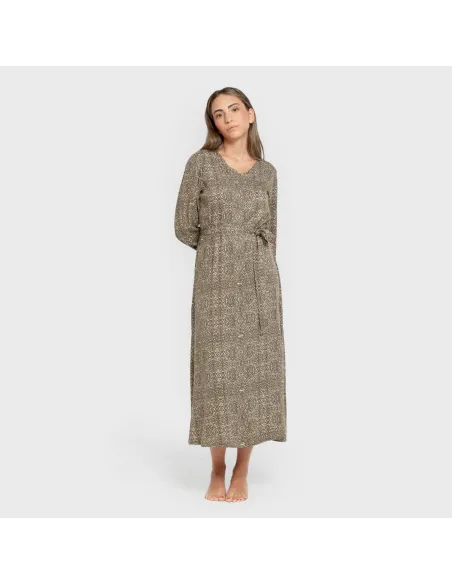 Vestido midi de manga comprida em viscose com decote em V Dalias verde caça vestidos-mulher