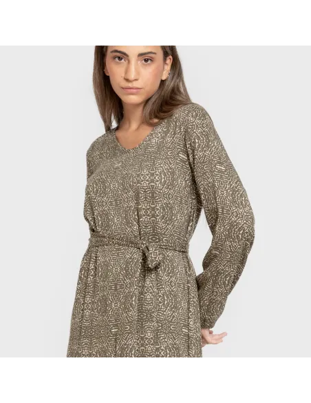 Vestido midi de manga comprida em viscose com decote em V Dalias verde caça vestidos-mulher