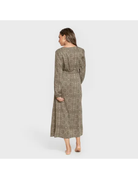 Vestido midi de manga comprida em viscose com decote em V Dalias verde caça vestidos-mulher