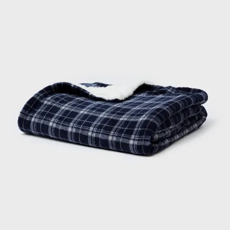 Manta sherpa Cuadro Brais azul marino mantas-sherpa