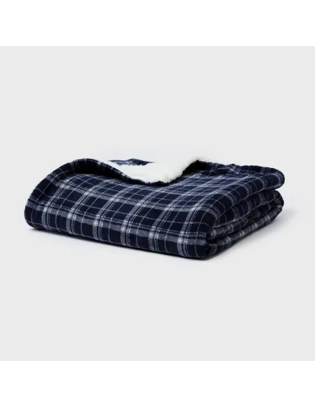 Manta sherpa Cuadro Brais azul marino mantas-sherpa