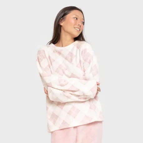Pijama coral Cuadro Guima rosa pijama-inverno-mulher
