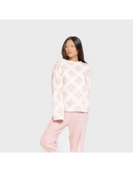 Pijama coral Cuadro Guima rosa pijama-inverno-mulher