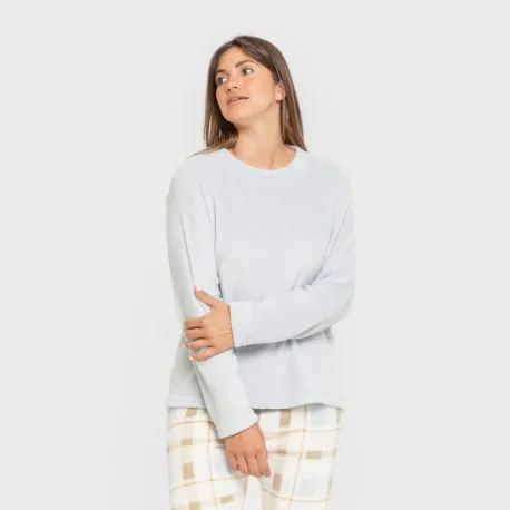 Pijama coral Cuadro Noric celeste pijama-inverno-mulher