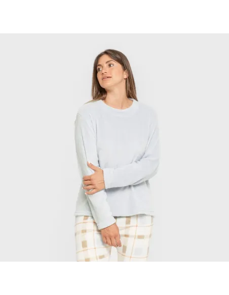 Pijama coral Cuadro Noric celeste pijama-inverno-mulher