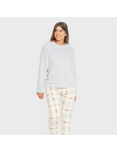 Pijama coral Cuadro Noric celeste pijama-inverno-mulher