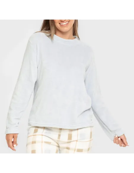 Pijama coral Cuadro Noric celeste pijama-inverno-mulher