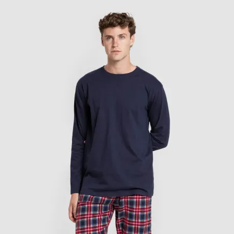 Pijama homem franela Cuadro Tuc  azul marinho pijamas-compridos-homem