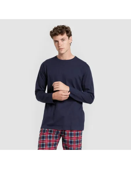 Pijama homem franela Cuadro Tuc  azul marinho pijamas-compridos-homem