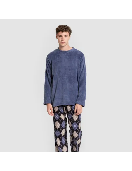 Pijama coral homem Cuadro Roldan azul pijamas-compridos-homem