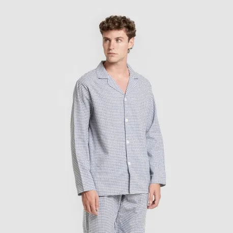 Pijama franela com lapela homem Cuadro Saul azul pijamas-compridos-homem