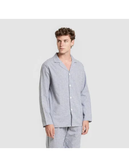 Pijama franela com lapela homem Cuadro Saul azul pijamas-compridos-homem