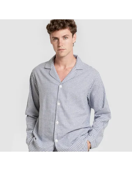 Pijama franela com lapela homem Cuadro Saul azul pijamas-compridos-homem