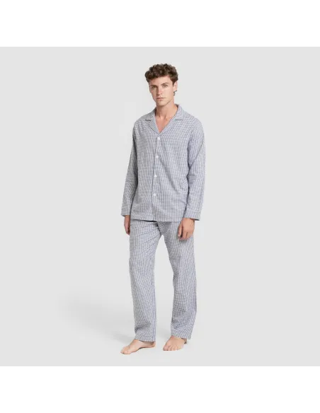 Pijama franela com lapela homem Cuadro Saul azul pijamas-compridos-homem