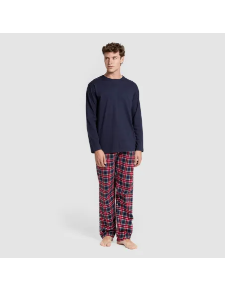 Pijama homem franela Cuadro Tuc  azul marinho pijamas-compridos-homem