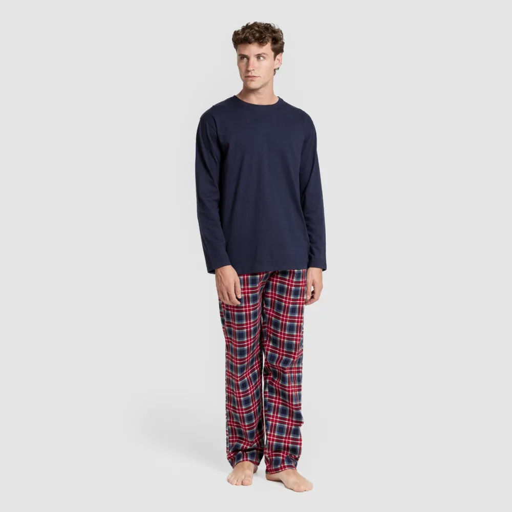 Pijama homem franela Cuadro Tuc  azul marinho pijamas-compridos-homem