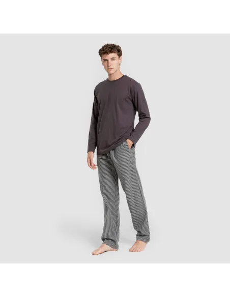 Pijama homem franela Raya Derek cinza marengo pijamas-compridos-homem