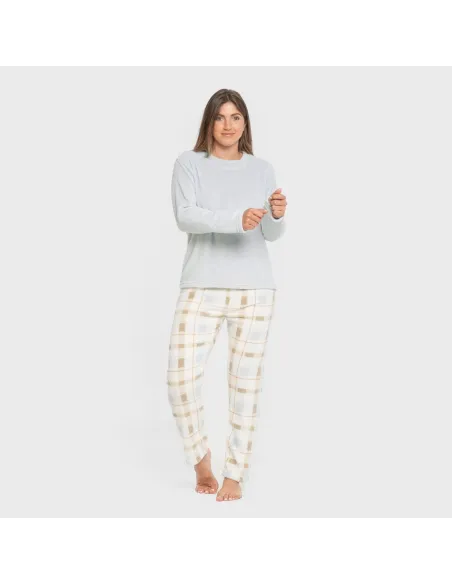 Pijama coral Cuadro Noric celeste pijama-inverno-mulher