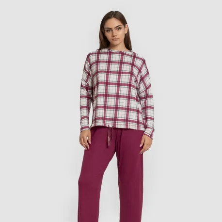 Pijama comprido Secret mujer Cuadro Dalis bordeaux pijamas-compridos-de-mulher