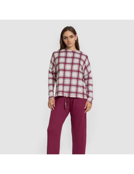 Pijama comprido Secret mujer Cuadro Dalis bordeaux pijamas-compridos-de-mulher