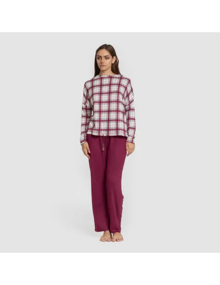 Pijama comprido Secret mujer Cuadro Dalis bordeaux pijamas-compridos-de-mulher