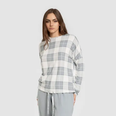 Pijama comprido Secret mulher Cuadro Guima azul indigo pijamas-compridos-de-mulher