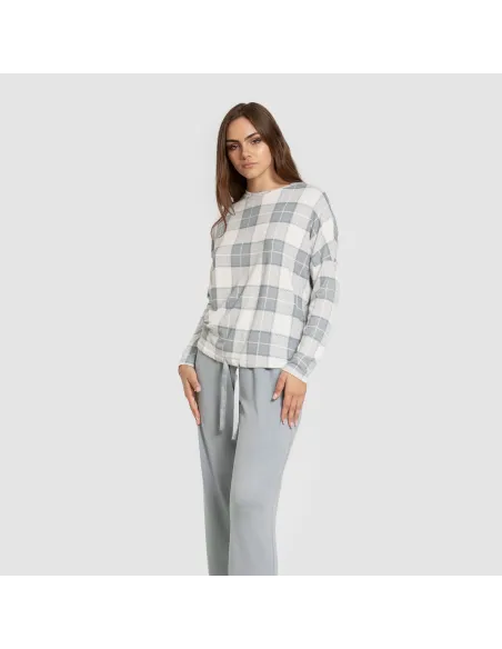 Pijama comprido Secret mulher Cuadro Guima azul indigo pijamas-compridos-de-mulher