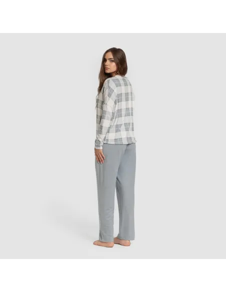Pijama comprido Secret mulher Cuadro Guima azul indigo pijamas-compridos-de-mulher