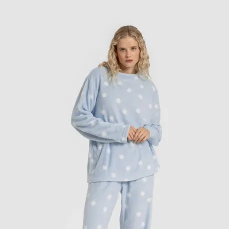 Pijama coral Snow celeste pijama-inverno-mulher