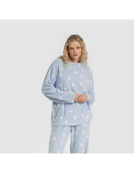 Pijama coral Snow celeste pijama-inverno-mulher