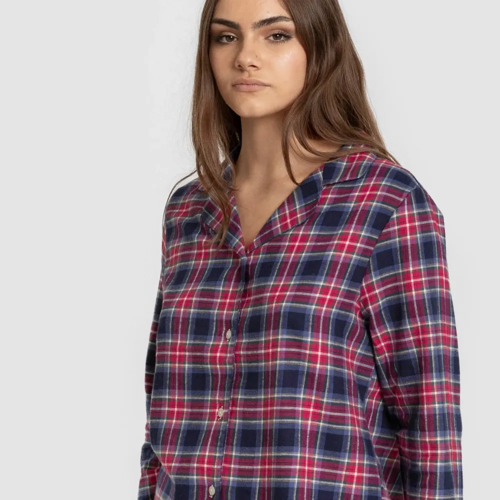 Pijama franela com lapela mulher Cuadro Hemerito azul pijama-inverno-mulher