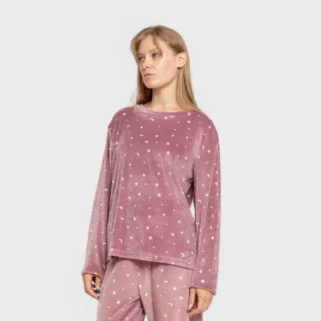 Pijama veludo super soft mulher Ambarina malva rosa pijama-inverno-mulher