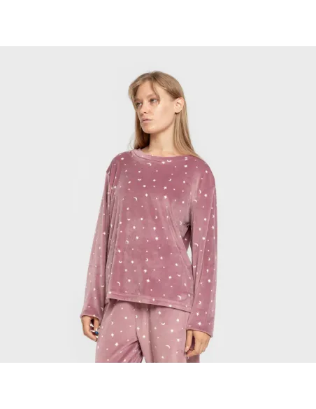 Pijama veludo super soft mulher Ambarina malva rosa pijama-inverno-mulher