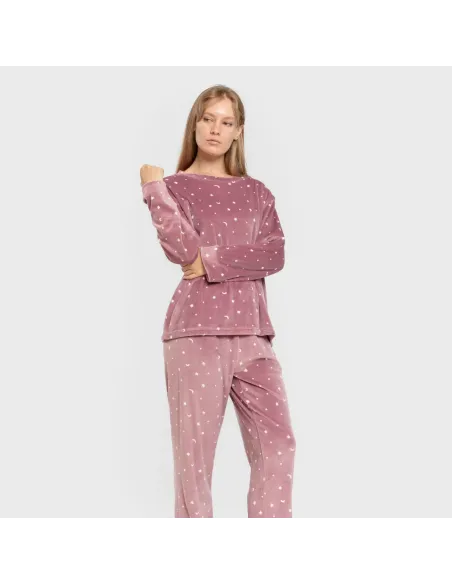 Pijama veludo super soft mulher Ambarina malva rosa pijama-inverno-mulher