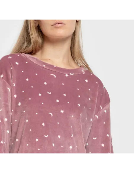 Pijama veludo super soft mulher Ambarina malva rosa pijama-inverno-mulher