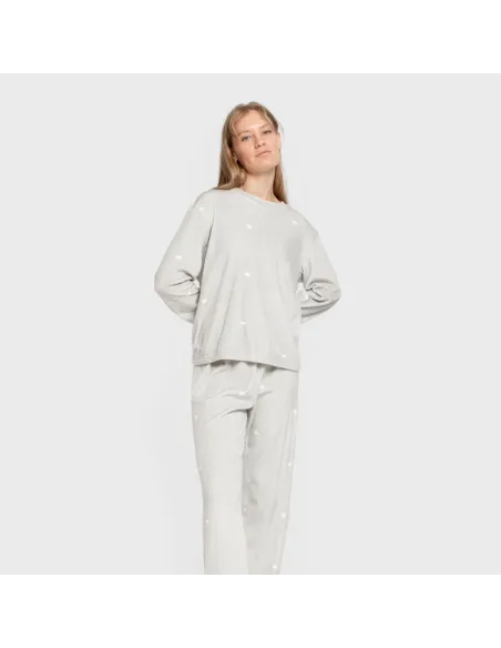 Pijama veludo super soft mulher Hearts cinza pijama-inverno-mulher
