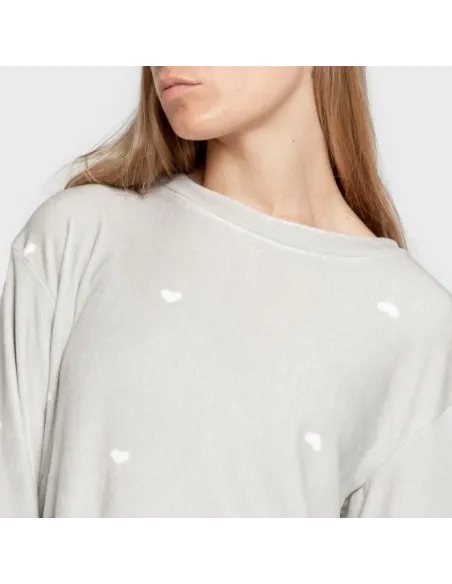 Pijama veludo super soft mulher Hearts cinza pijama-inverno-mulher