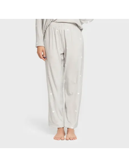 Pijama veludo super soft mulher Hearts cinza pijama-inverno-mulher
