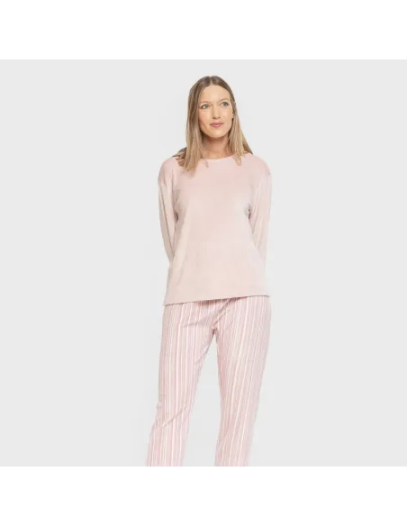 Pijama veludo super soft mulher Raya Oli malva rosa pijama-inverno-mulher