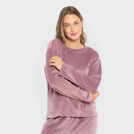 Pijama veludo super soft mulher Lolenda berinjela pijama-inverno-mulher