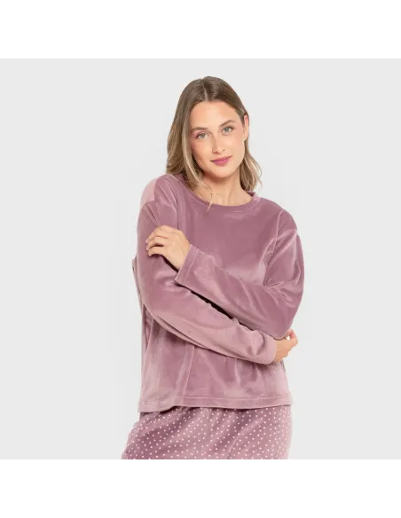 Pijama veludo super soft mulher Lolenda berinjela pijama-inverno-mulher