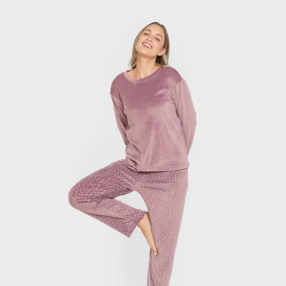 Pijama veludo super soft mulher Lolenda berinjela pijama-inverno-mulher