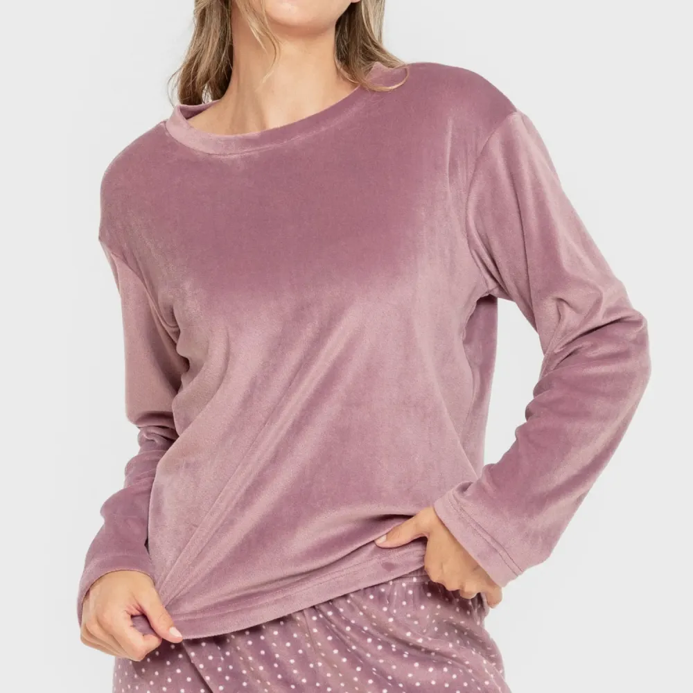 Pijama veludo super soft mulher Lolenda berinjela pijama-inverno-mulher