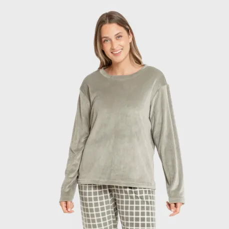 Pijama veludo super soft mulher Cuadro Roberto verde caça pijama-inverno-mulher