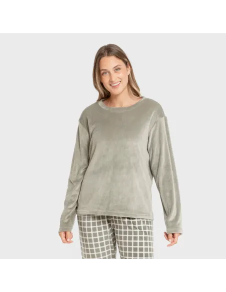 Pijama veludo super soft mulher Cuadro Roberto verde caça pijama-inverno-mulher