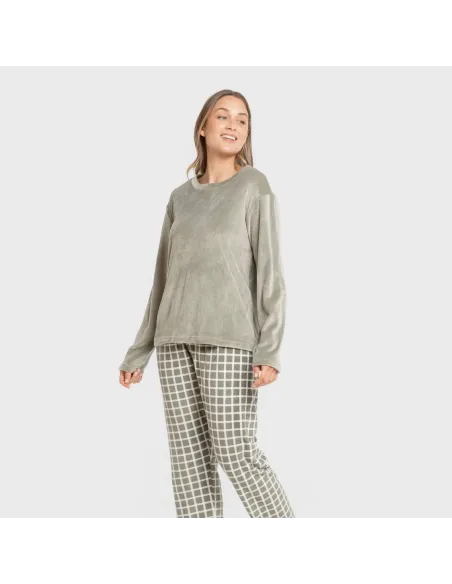Pijama veludo super soft mulher Cuadro Roberto verde caça pijama-inverno-mulher