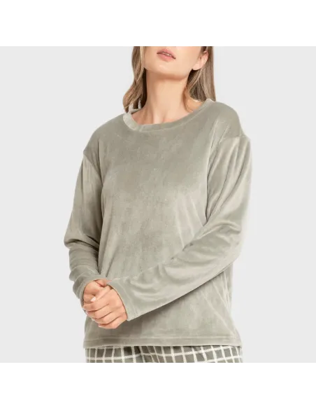 Pijama veludo super soft mulher Cuadro Roberto verde caça pijama-inverno-mulher